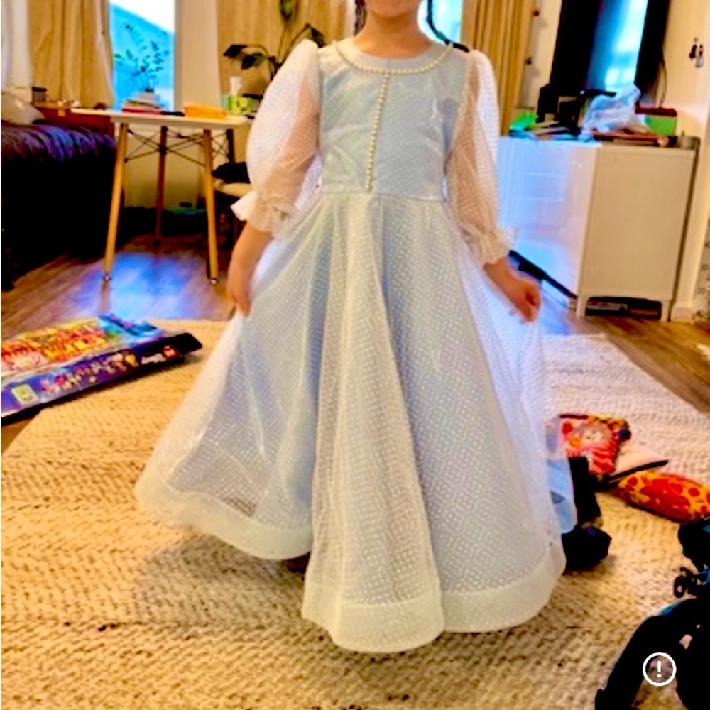 Custom Made Amazing Sparkle Blue White Frozen Elsa Dress Size 4-5 T - Picture 2 of 7